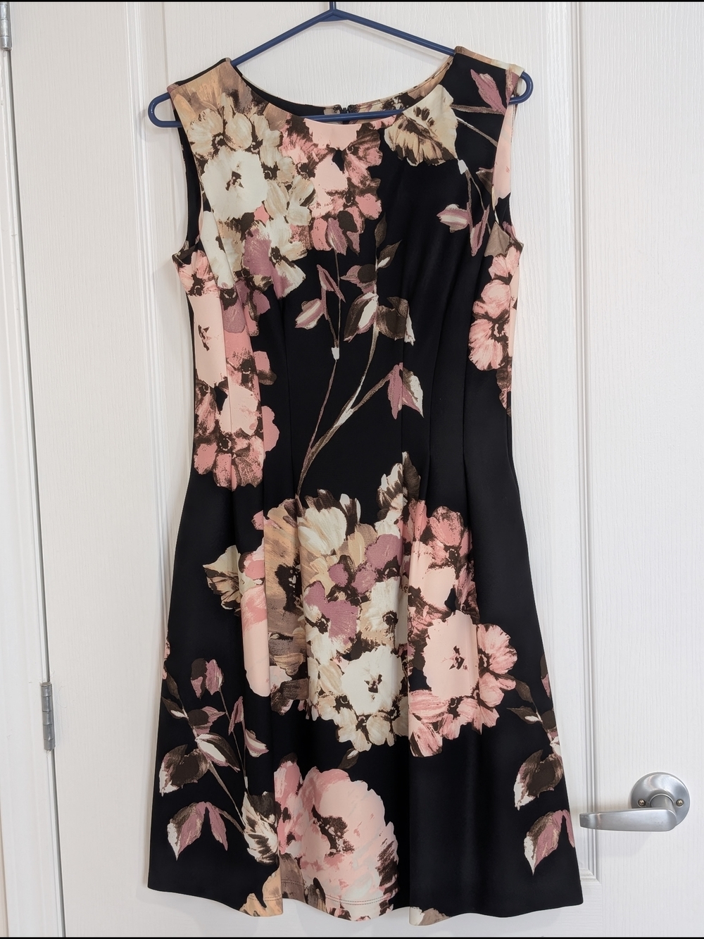 Taylor Black Mini Dress with Pink & Cream Floral Pattern